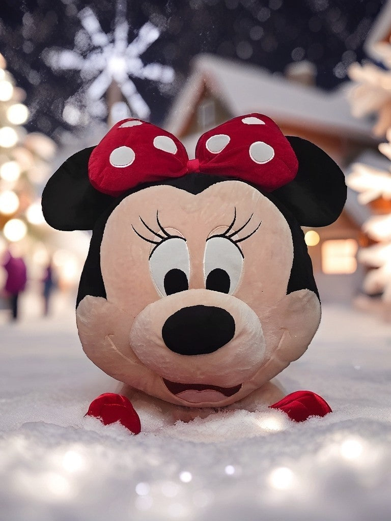 Disney Minnie Mouse Plush Pillow 18” – Red Bow Head Shaped Stuffed Cushion