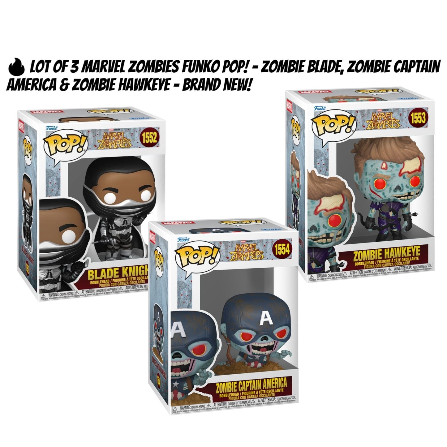 🔥 Lot of 3 Marvel Zombies Funko Pop! – Zombie Blade, Zombie Captain America...