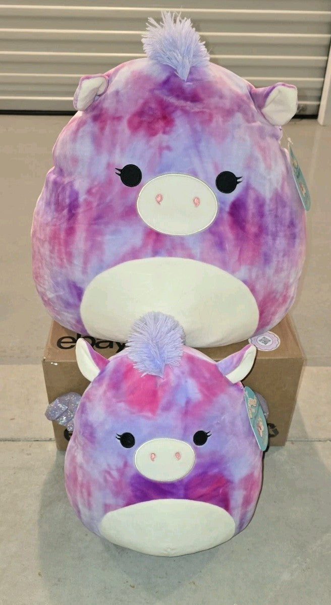 Squishmallows Pegasus Unicorn Plush Lot – 16” & 12” Tie Dye Willow NWT Rare