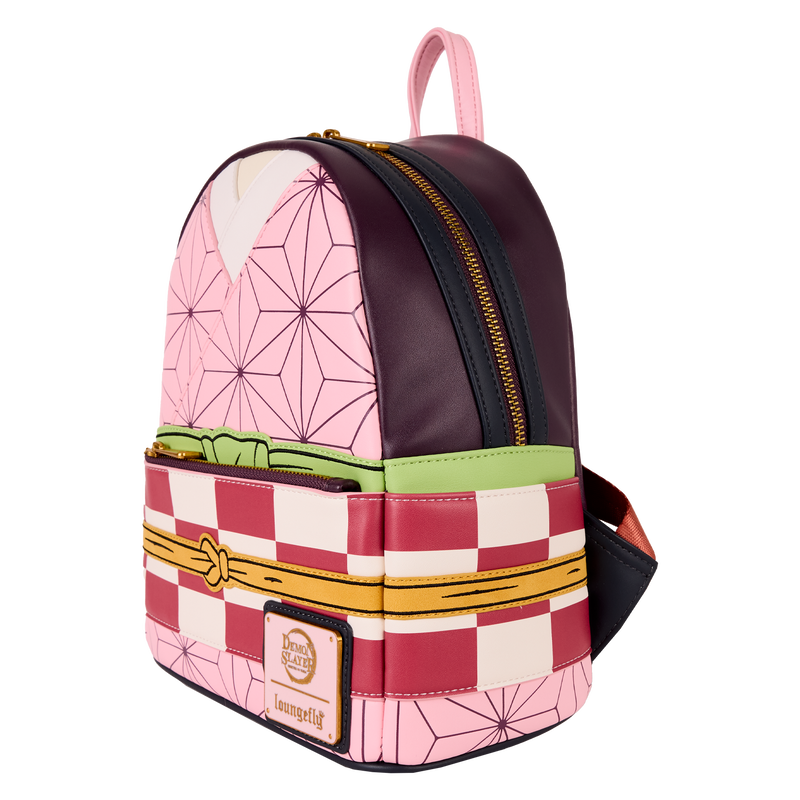 Loungefly Demon Slayer mini backpack featuring Nezuko Kamado design with premium faux leather and adjustable straps