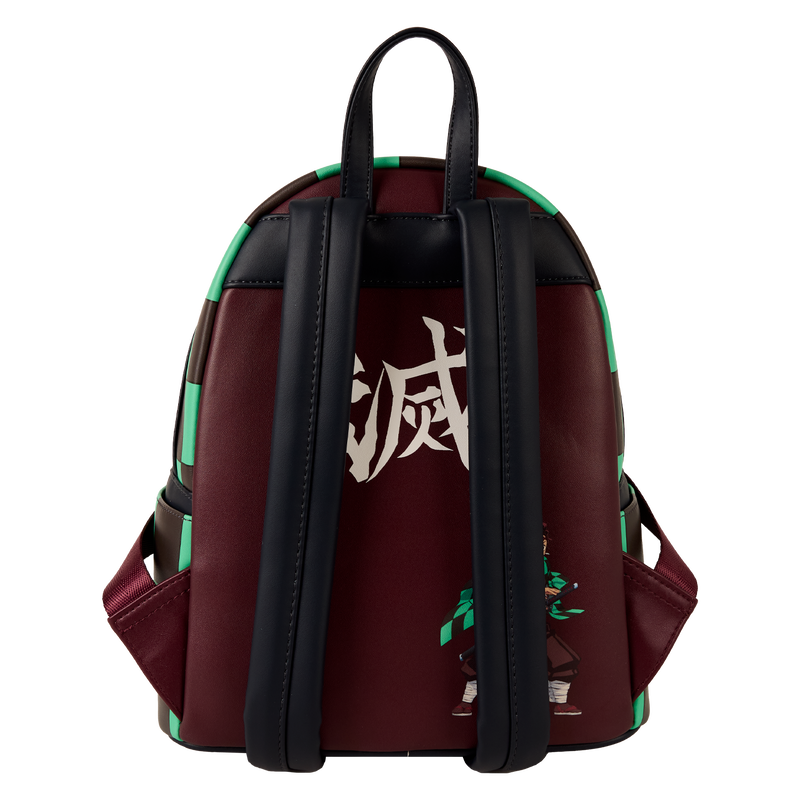 Back view of Loungefly Demon Slayer Tanjiro Kamado cosplay mini backpack with adjustable straps and character design.