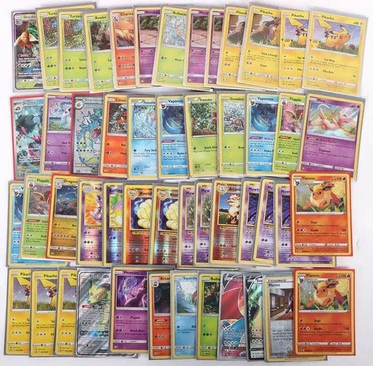 Assorted 45 authentic Pokémon cards including holo, rare, and various types in near-mint condition for collectors and kids