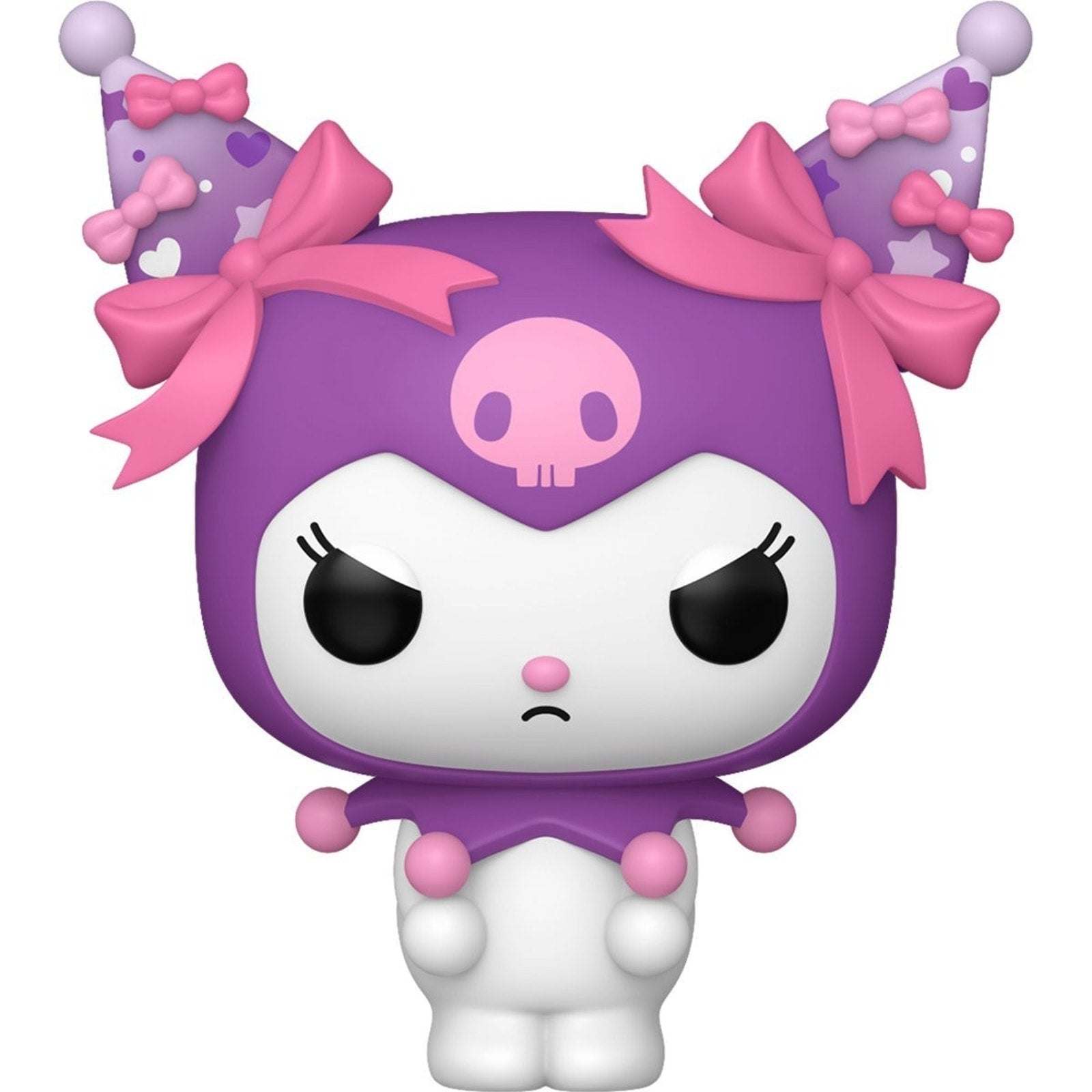 Funko Pop! Sanrio Kuromi grumpy vinyl figure in purple outfit with pink bows, 20th Anniversary edition