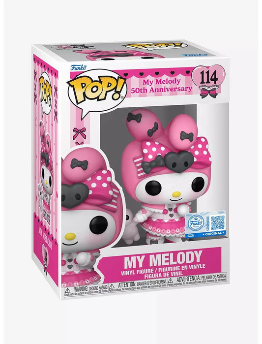Funko Pop My Melody 50th Anniversary special edition vinyl figure in pink outfit packaging