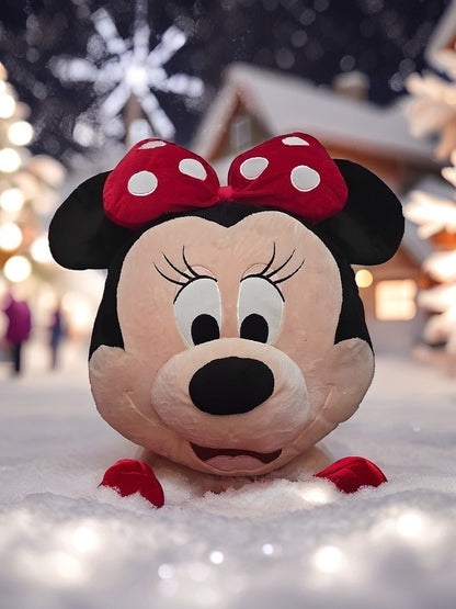 Disney Minnie Mouse Plush Pillow 18” – Red Bow Head Shaped Stuffed Cushion