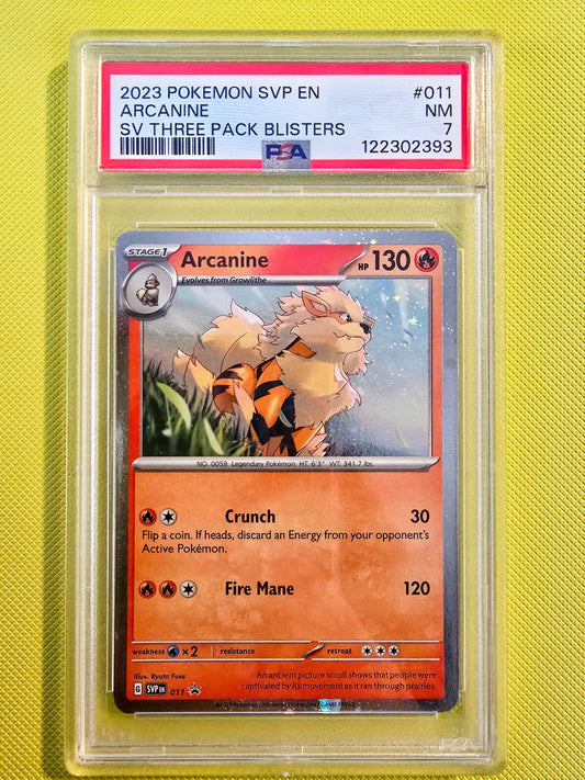 2023 POKEMON SVP EN-SV BLACK STAR PROMO THREE PACK BLISTERS #011 ARCANINE PSA 7