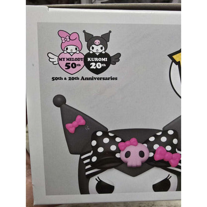Sanrio Kuromi 20th Anniversary Funko Pop! vinyl figure with pink and black polka dot bow and skull accessory on packaging box